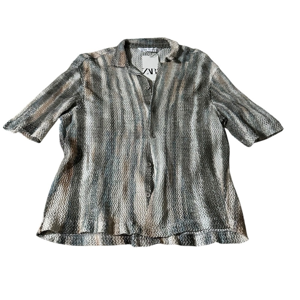 Zara Shimmering Silver Button Down Shirt